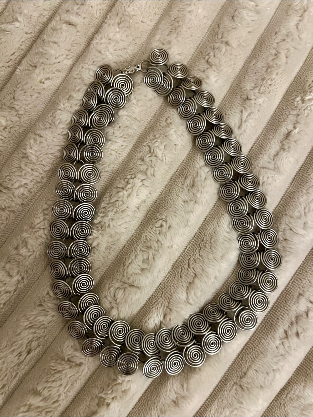 Vintage Silver Spiral Link Necklace - Double Strand